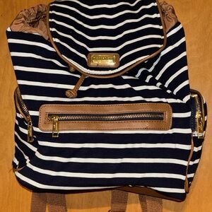 Steve Madden Navy and Tan Striped Backpack